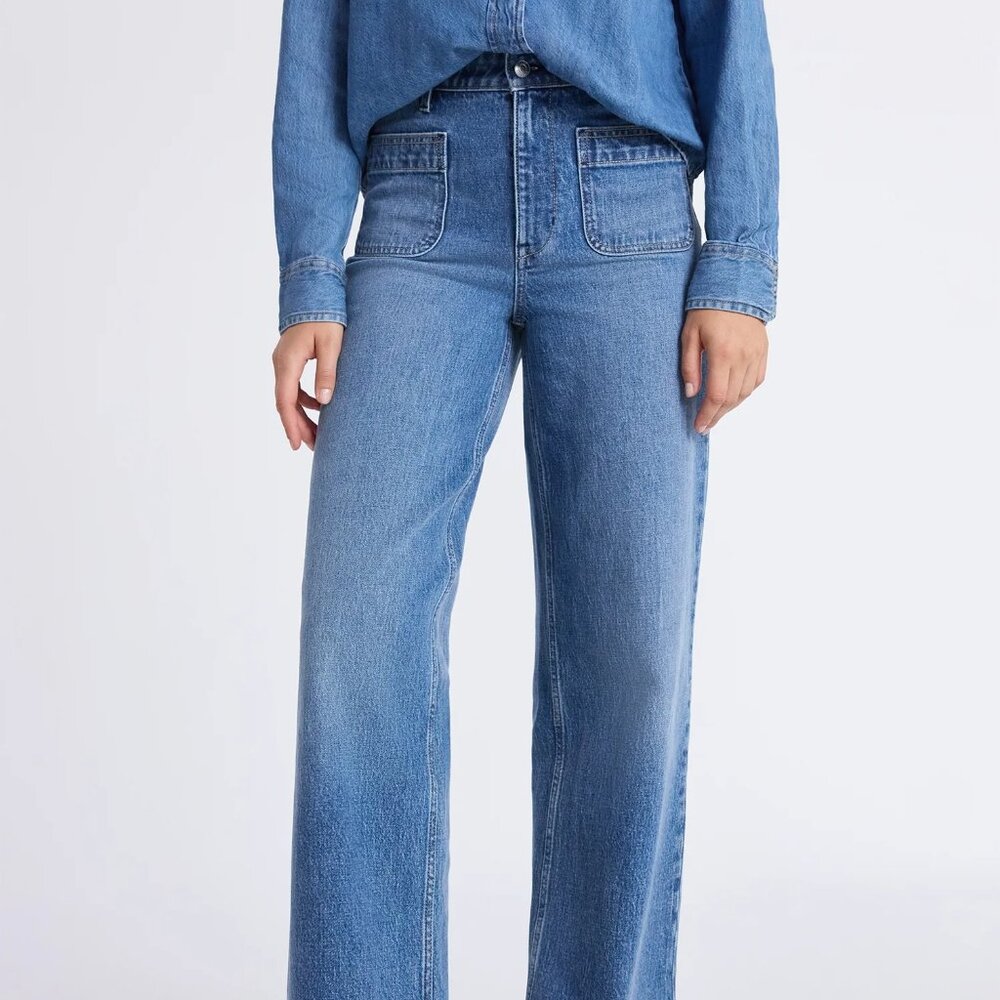 Free Assembly Women's and Women's Plus Wide Leg Jeans with Patch Pockets, Size 2